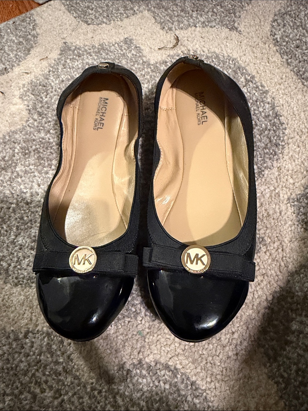 Michael Kors Black Patent & Fabric Logo Ballet Flats